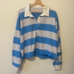 Blue and Gray Striped Polo Shirt